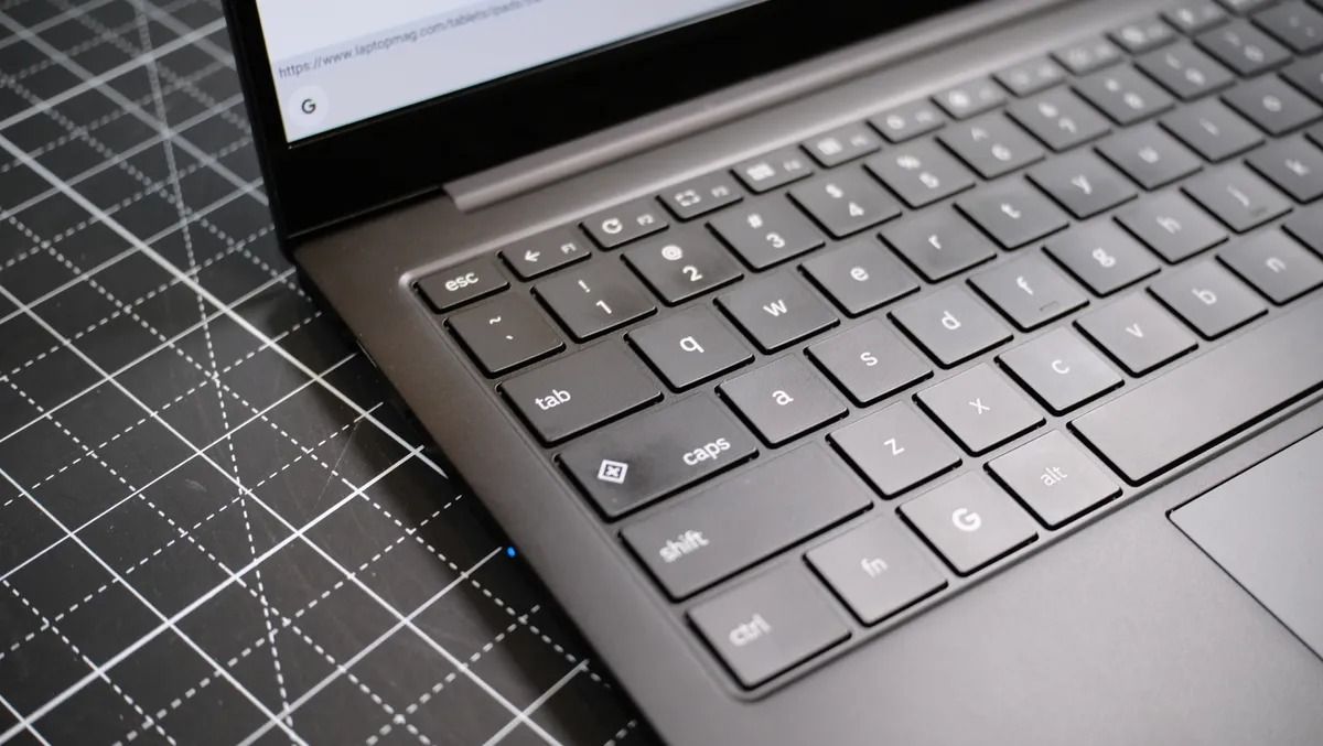 close view of the left side of the samsung galaxy chromebook plus keyboard