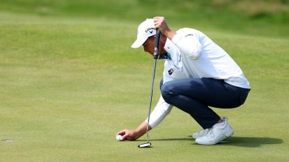 Henrik Stenson of Sweden lines up a putt on the 18th green on Day One of The 151st Open at Royal Liverpool Golf Club on July 20, 2023 in Hoylake, England.