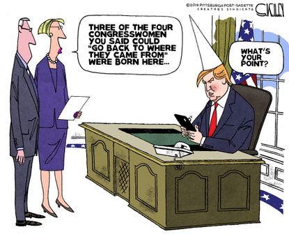 Political Cartoon Trump Advisors Go Back The Squad Dunce