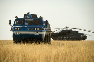 Russian ATV and Helicopter at Soyuz Landing Site