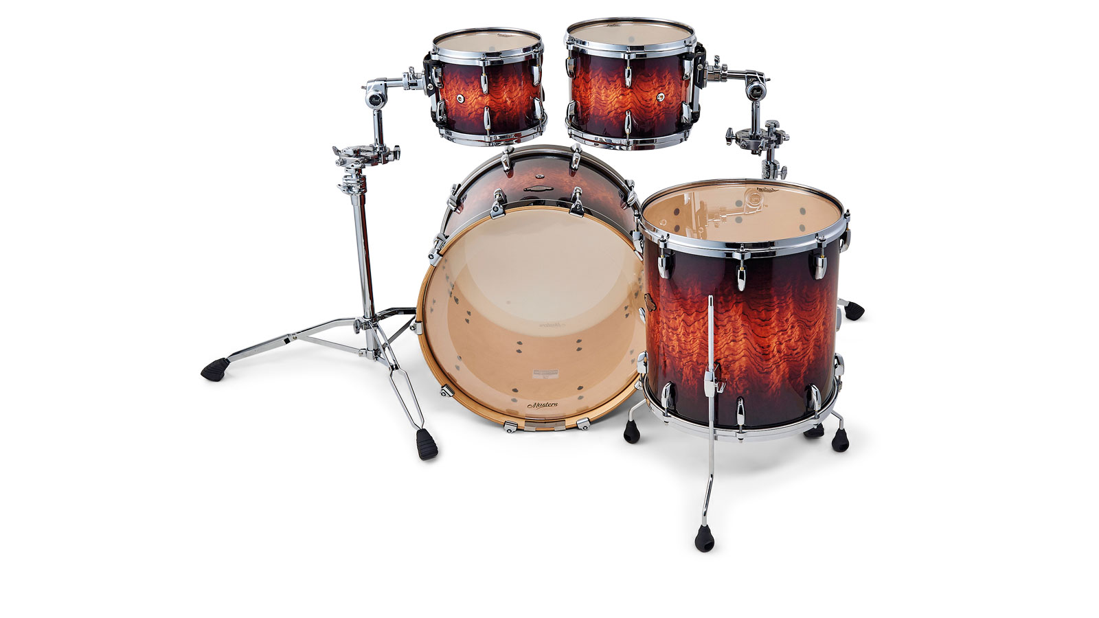 Highly functional polished chrome hardware includes the Masters bridge lugs and floor tom legs with Air Suspension feet