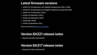 A screenshot of Apple's firmware updates page. 