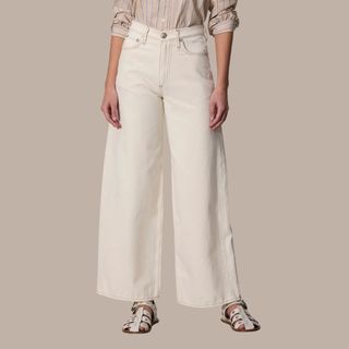 flat lay image of white wide leg jeans