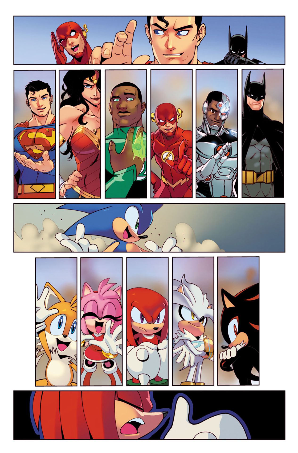 The Justice League meeting Sonic and his allies