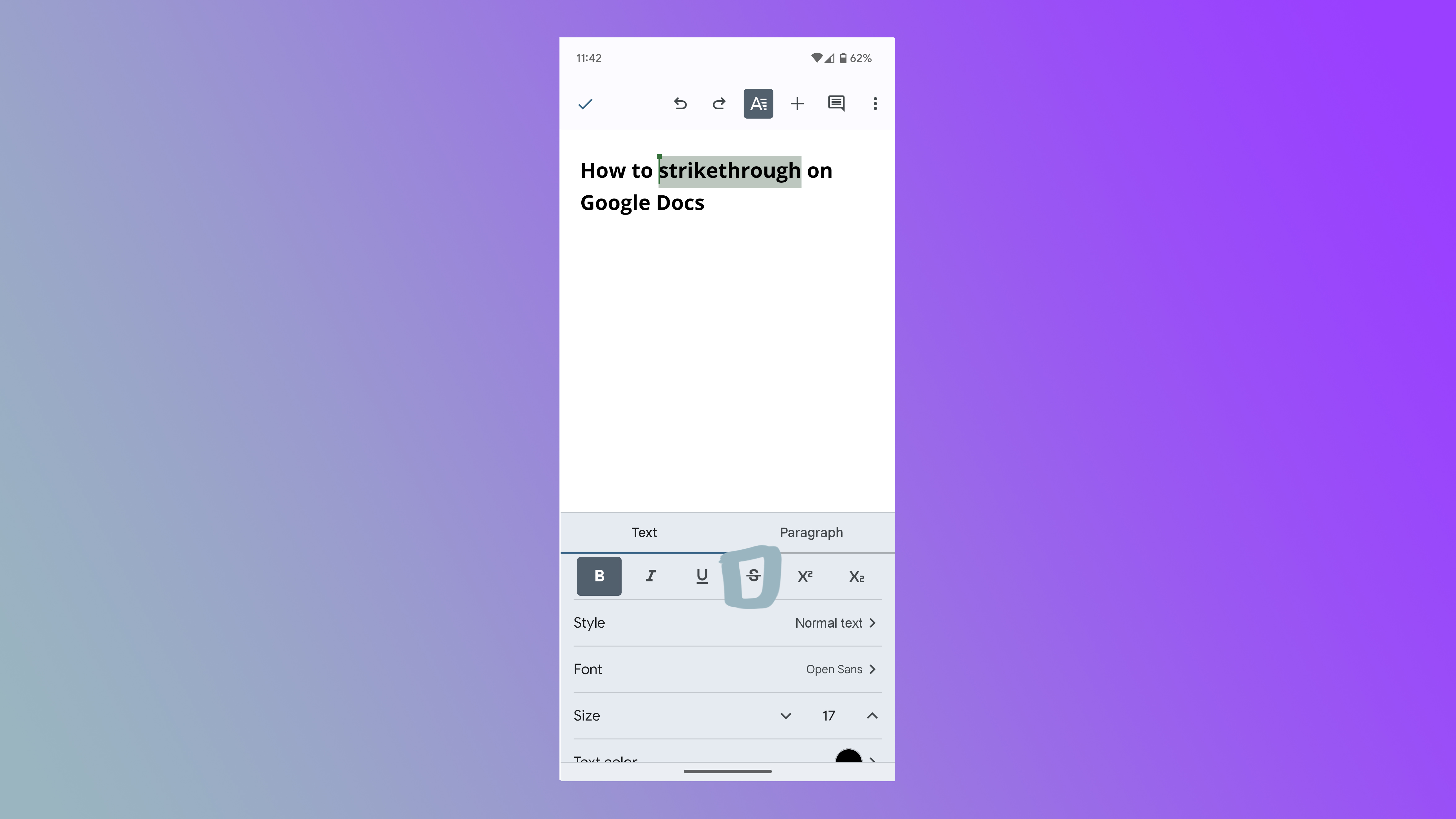 How to strikethrough on Google Docs