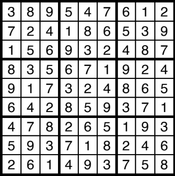 A solved sudoku.