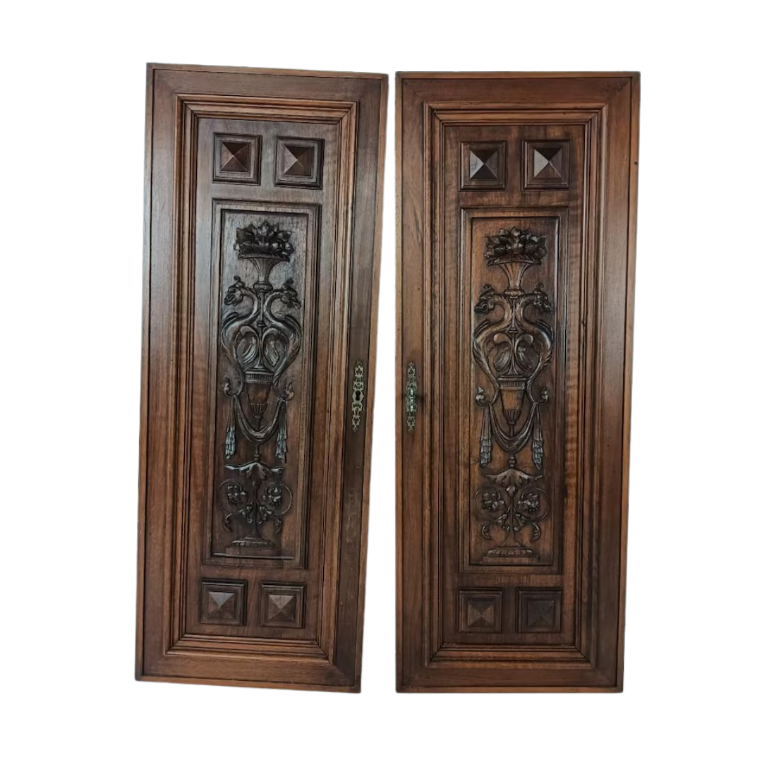 Tweedeleven, Reclaime Antique French Hand Carved Wood Door Panels, Set of 2