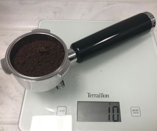 Wirsh espresso machine on coffee scales