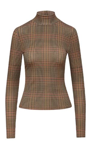 Veronica Beard Nate Plaid Turtleneck Top