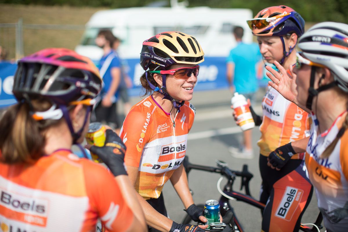 Evelyn Stevens celebrates her final race with Boels Dolmans
