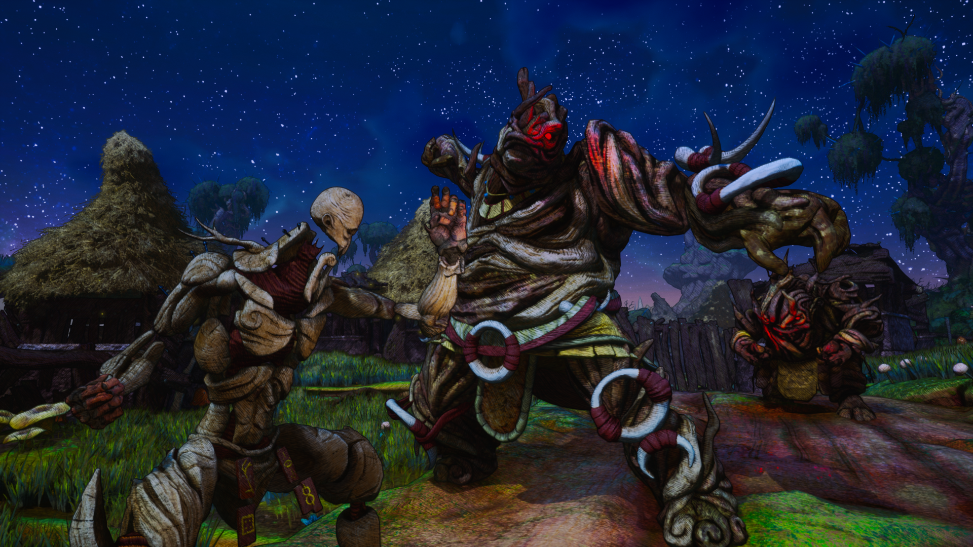 A wooden ghost fighting an enemy in Clash: Artifacts of Chaos.