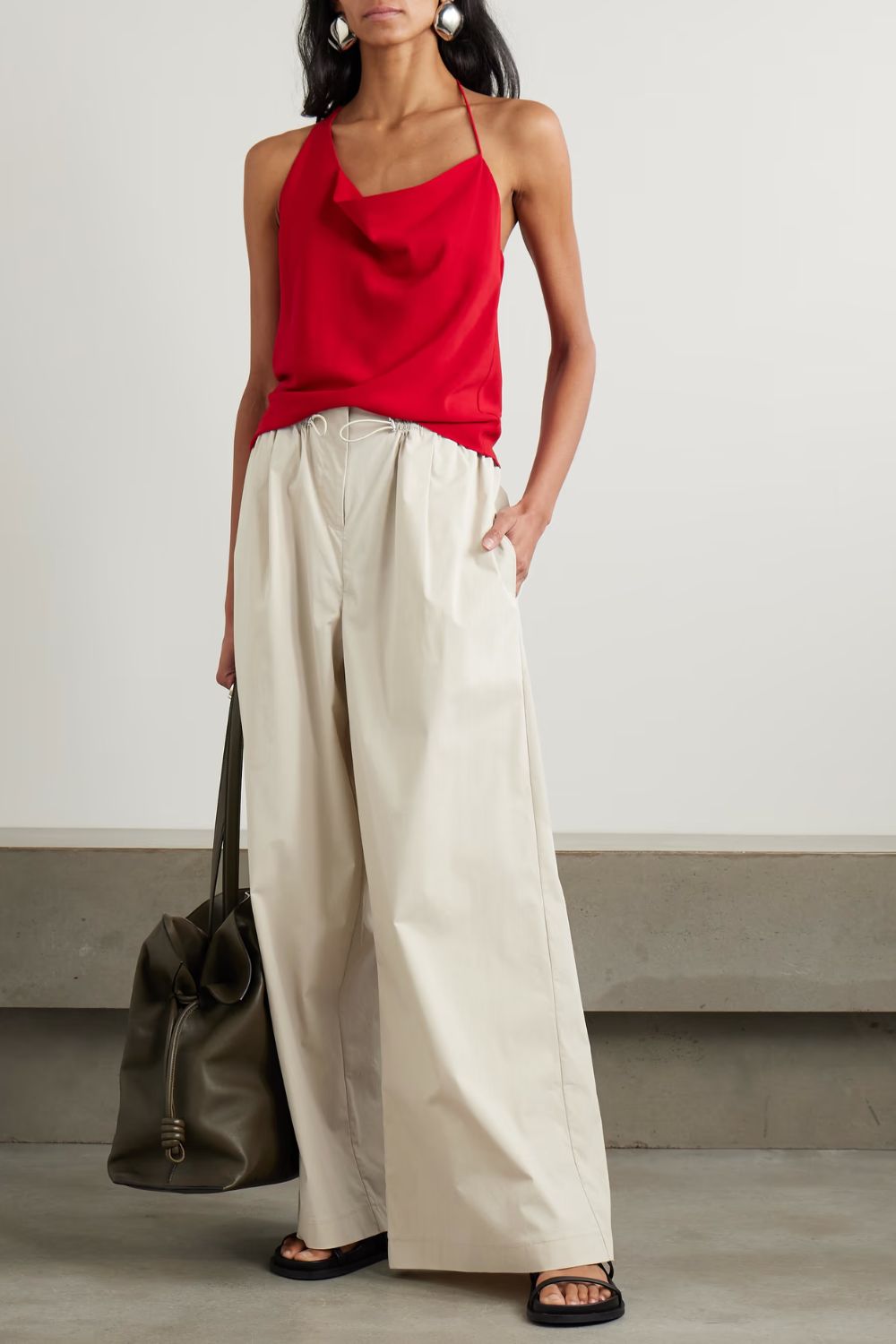 St. Agni Gathered cotton-blend wide-leg pant