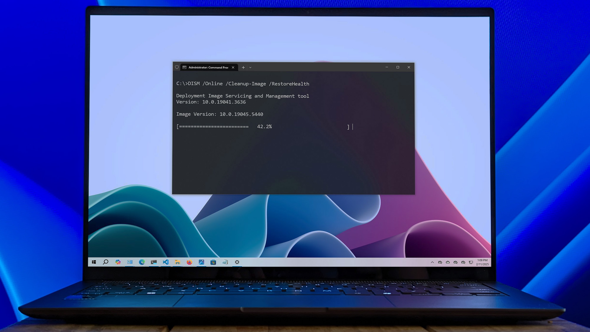 Windows 10 DISM settings displayed on a laptop