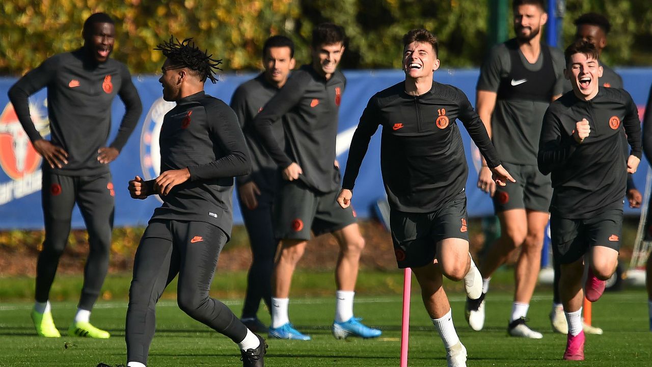 Chelsea players train ahead of the Champions League clash against Ajax