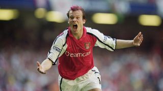 12 May 2001: Fredrik Ljungberg of Arsenal celebrates scoring the opening goal in the AXA Sponsored FA Cup Final against Liverpool at the Millennium Stadium in Cardiff, Wales. Liverpool won 2-1. \ Mandatory Credit: Clive Brunskill /Allsport