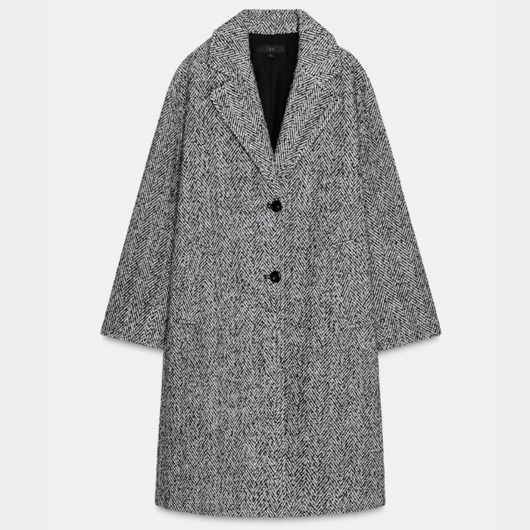 Zara Single-Breasted Herringbone Coat