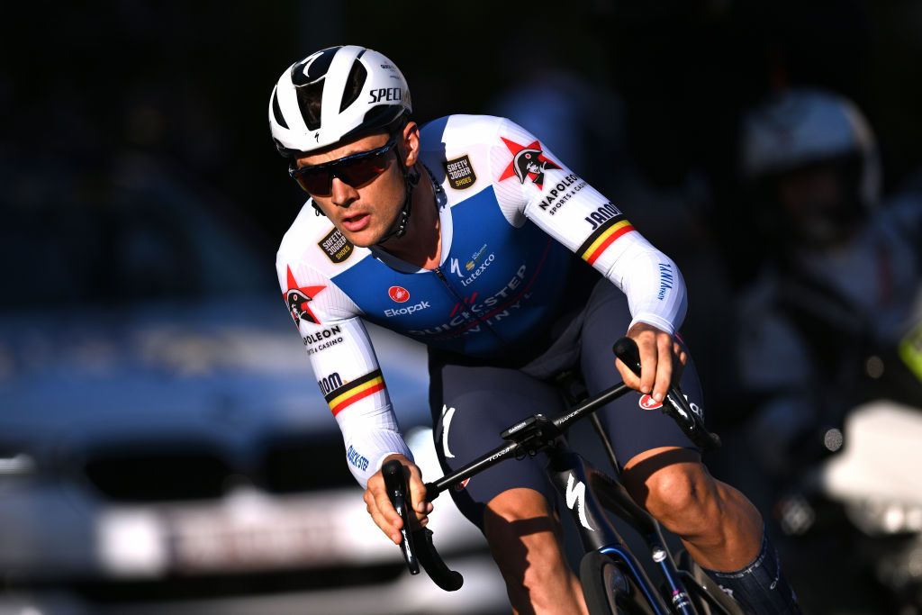 WEIMAR GERMANY AUGUST 24 Yves Lampaert of Belgium and Team QuickStep Alpha Vinyl sprints during the 37th Deutschland Tour 2022 Prologue a 26km individual time trial from Weimar to Weimar DeineTour on August 24 2022 in Weimar Germany Photo by Stuart FranklinGetty Images