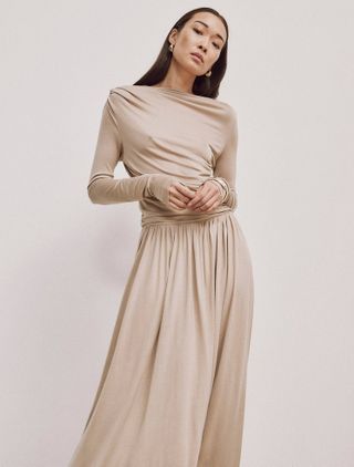 Romy Dress in Taupe - Elegant Maxi Dress