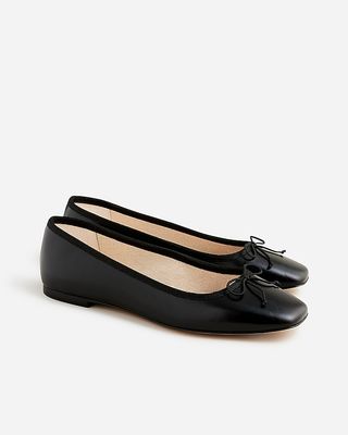 Quinn Square-Toe Ballet Flats in Leather