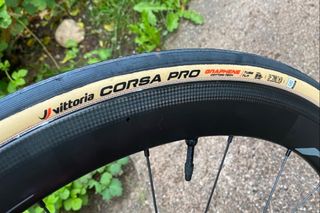 Vittoria Corsa Pro tires mounted on a rim