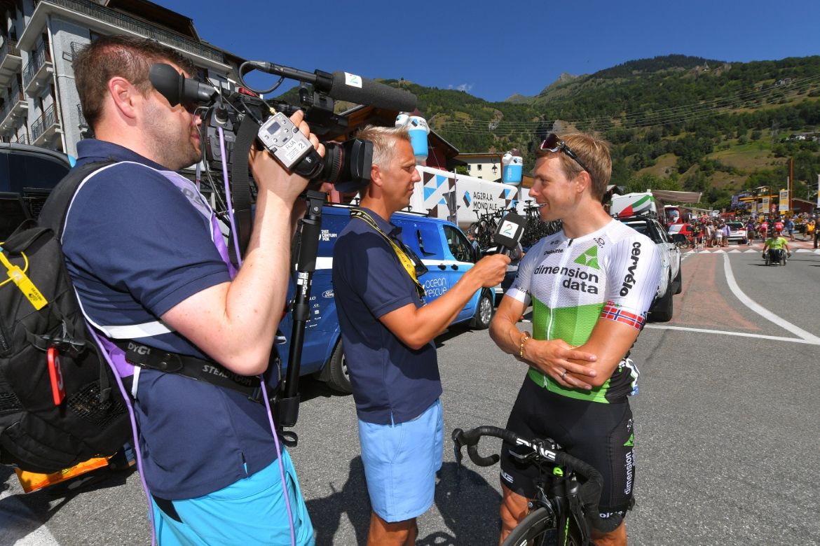 Edvald Boasson Hagen interviewed one day after being penalized for accepting a team bike from Sky after a mechanical and no team car in sight