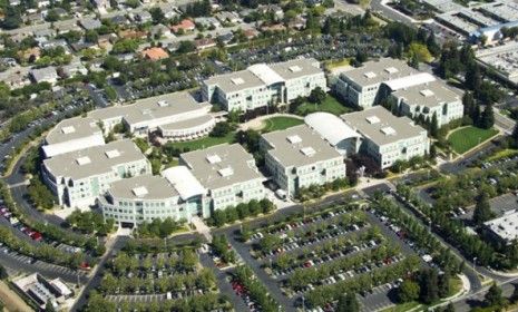 An aerial shot of Apple Headquarters in Cupertino, Calif.: Buildings are often physically changed keep a highly secretive project from fellow employees.