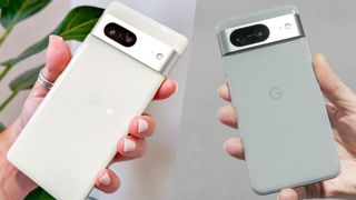 google pixel 7 on left and google pixel 8 on right