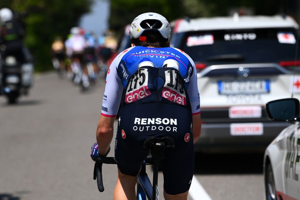 SCALEA ITALY MAY 12 Mauro Schmid of Switzerland and Team QuickStep Alpha Vinyl carries bottles during the 105th Giro dItalia 2022 Stage 6 a 192km stage from Palmi to Scalea Giro WorldTour on May 12 2022 in Scalea Italy Photo by Tim de WaeleGetty Images