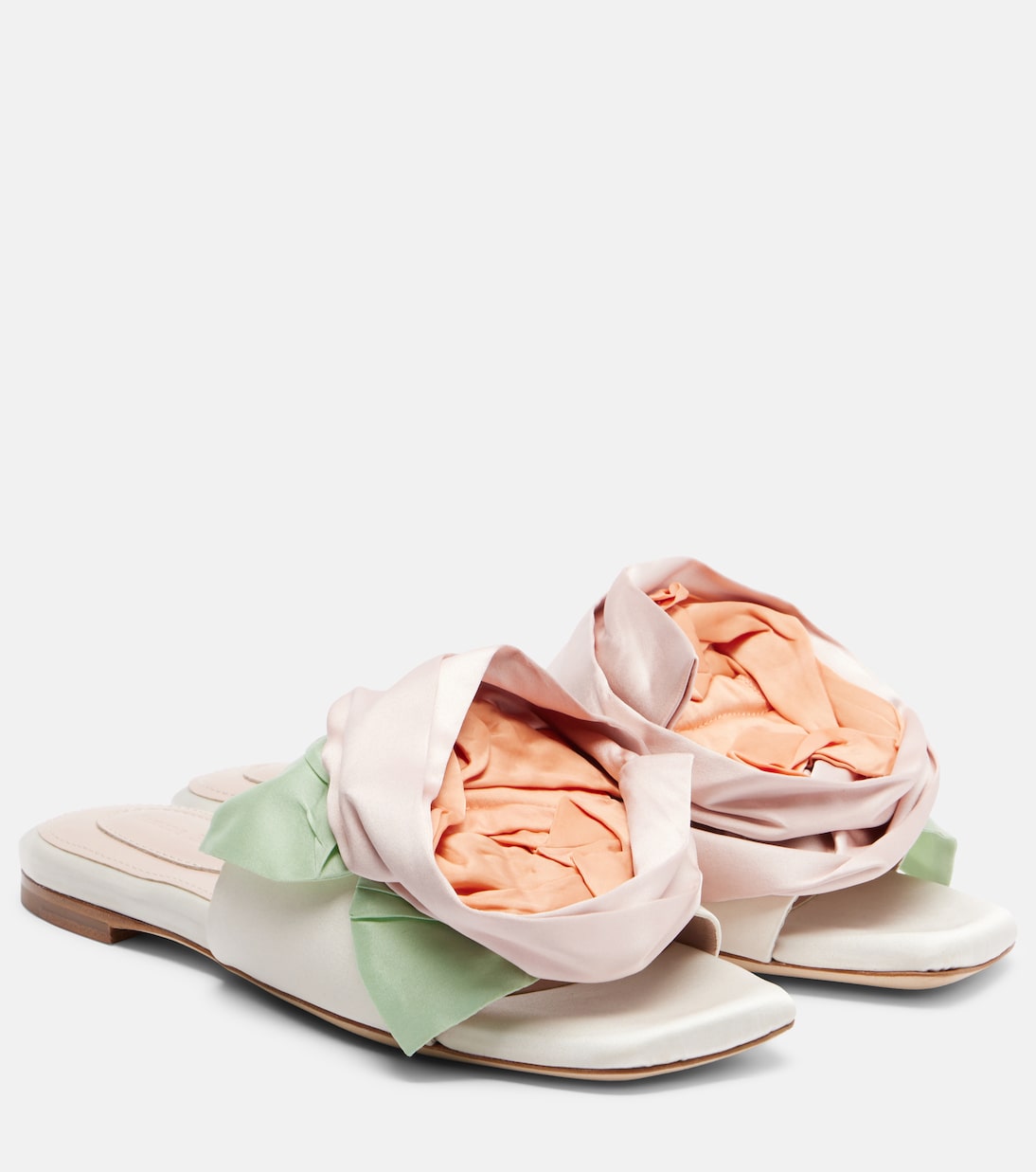 Floral-Appliqu&amp;eacute; Satin Slides in White - Simone Rocha