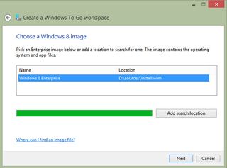 The Windows To Go wizard will scan local drives
