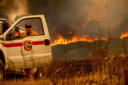 A fire fighter in California near the Mendocino fire