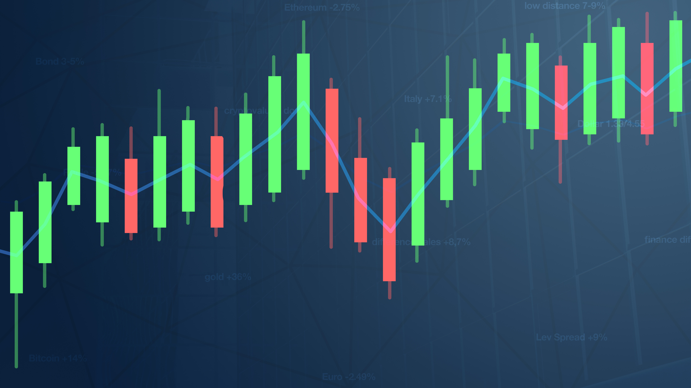 Trading graphic concept of a business idea with blue background. Abstract stock trade market graph illustration of the financial investments and economy finance with lines.
