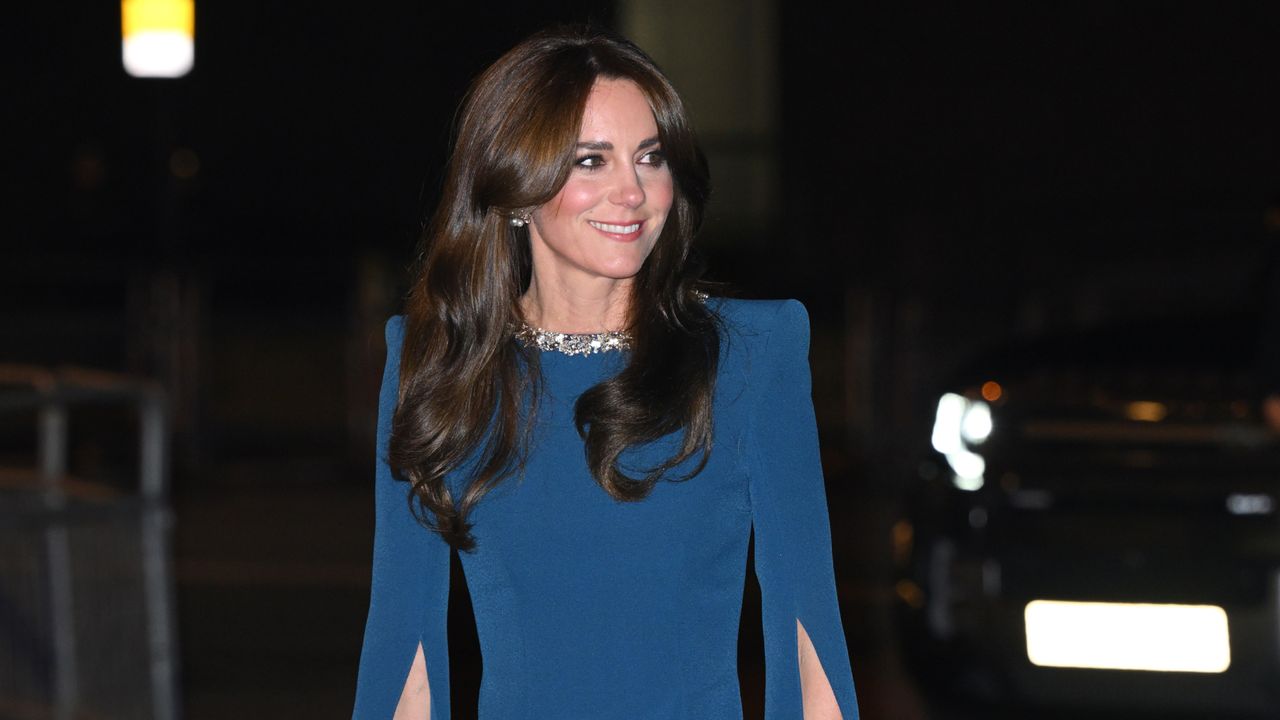 Kate MIddleton in blue cape dress