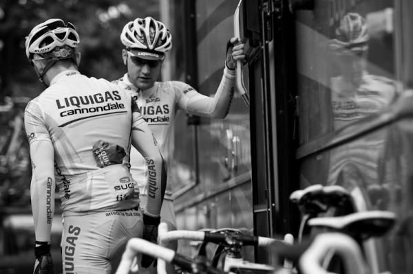 Ted King and teammate get ready to head out for a stage of the Amgen Tour of California.