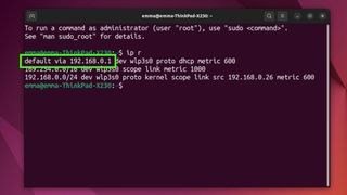 Screenshot showing how to find IP address and Gateway details in Linux