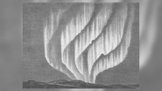 This drawing by Adam Paulsen shows his observation of the aurora from Godthaab, Greenland, on Nov. 15, 1882. 