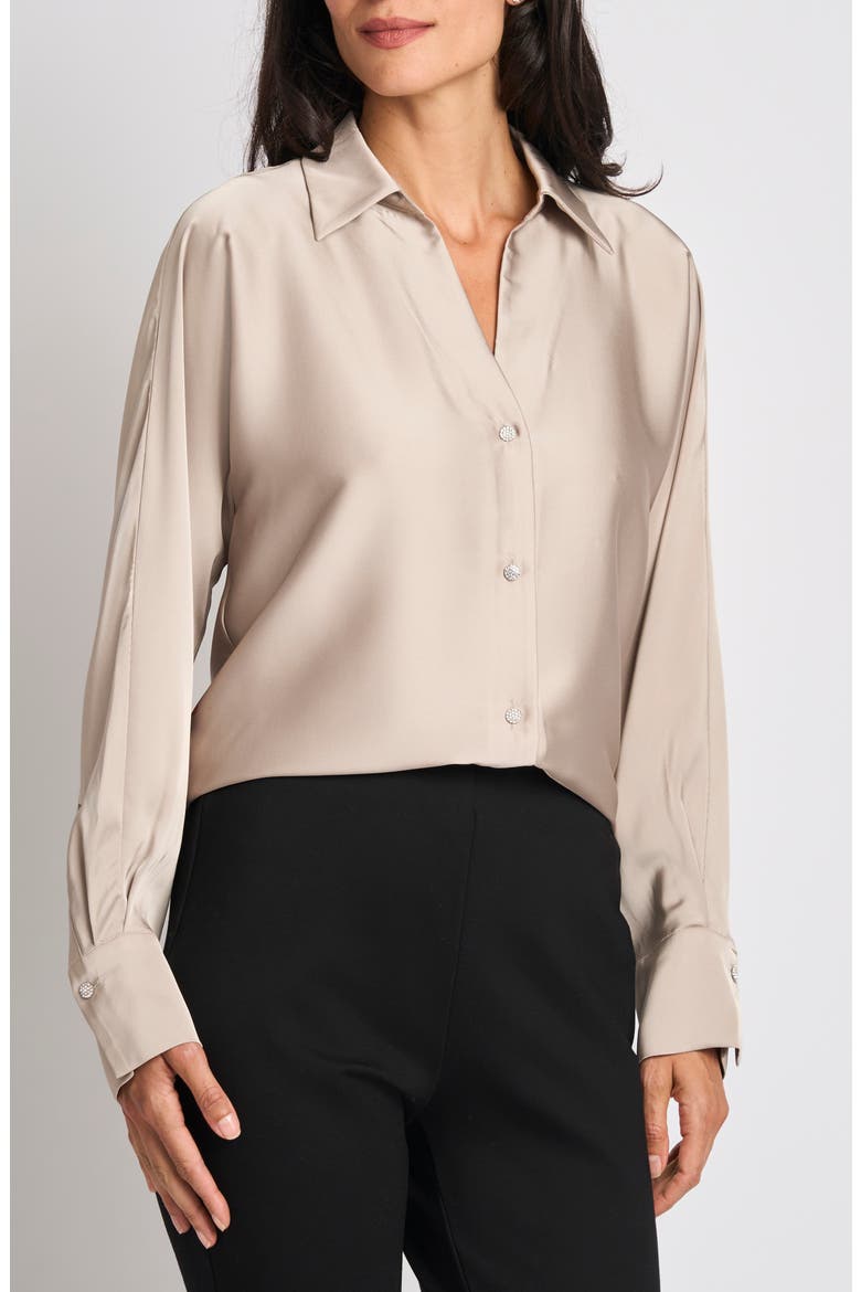 Long Sleeve Button Front Satin Shirt
