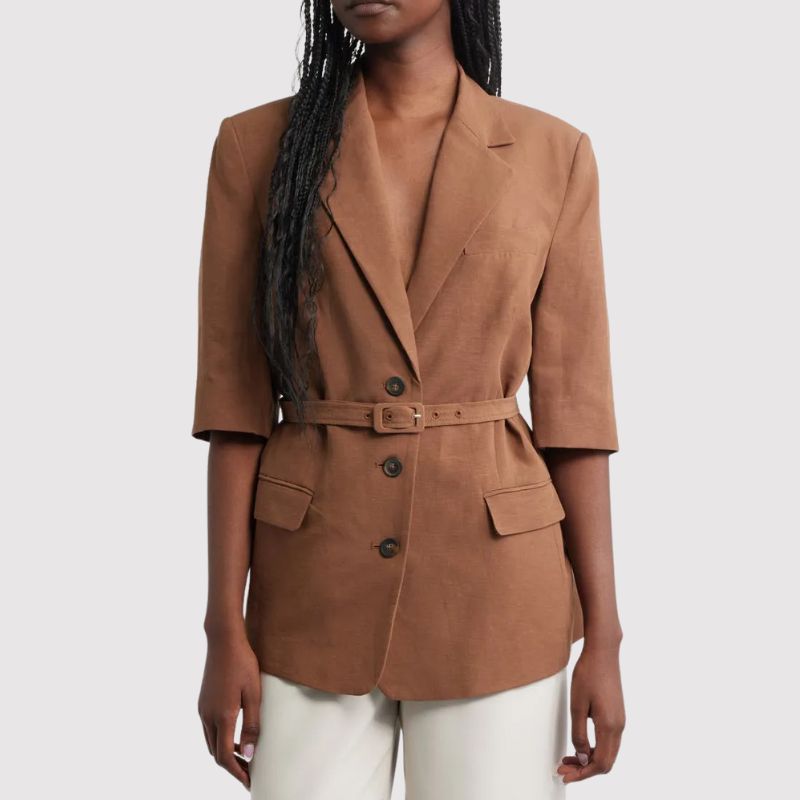 Mango Argelia Short Sleeve Belted Blazer on model 