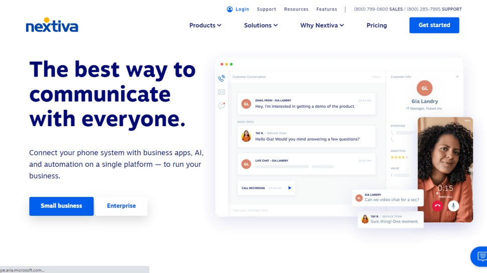 Website screenshot for Nextiva