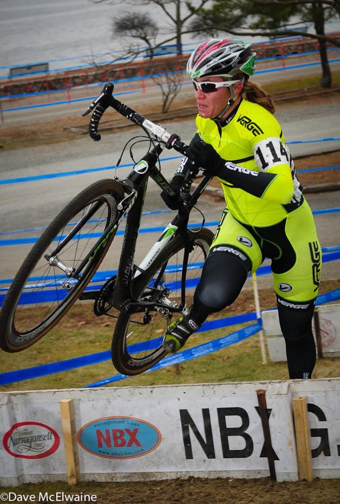 Jenny Ives (Verge Sport) high-stepping the barriers