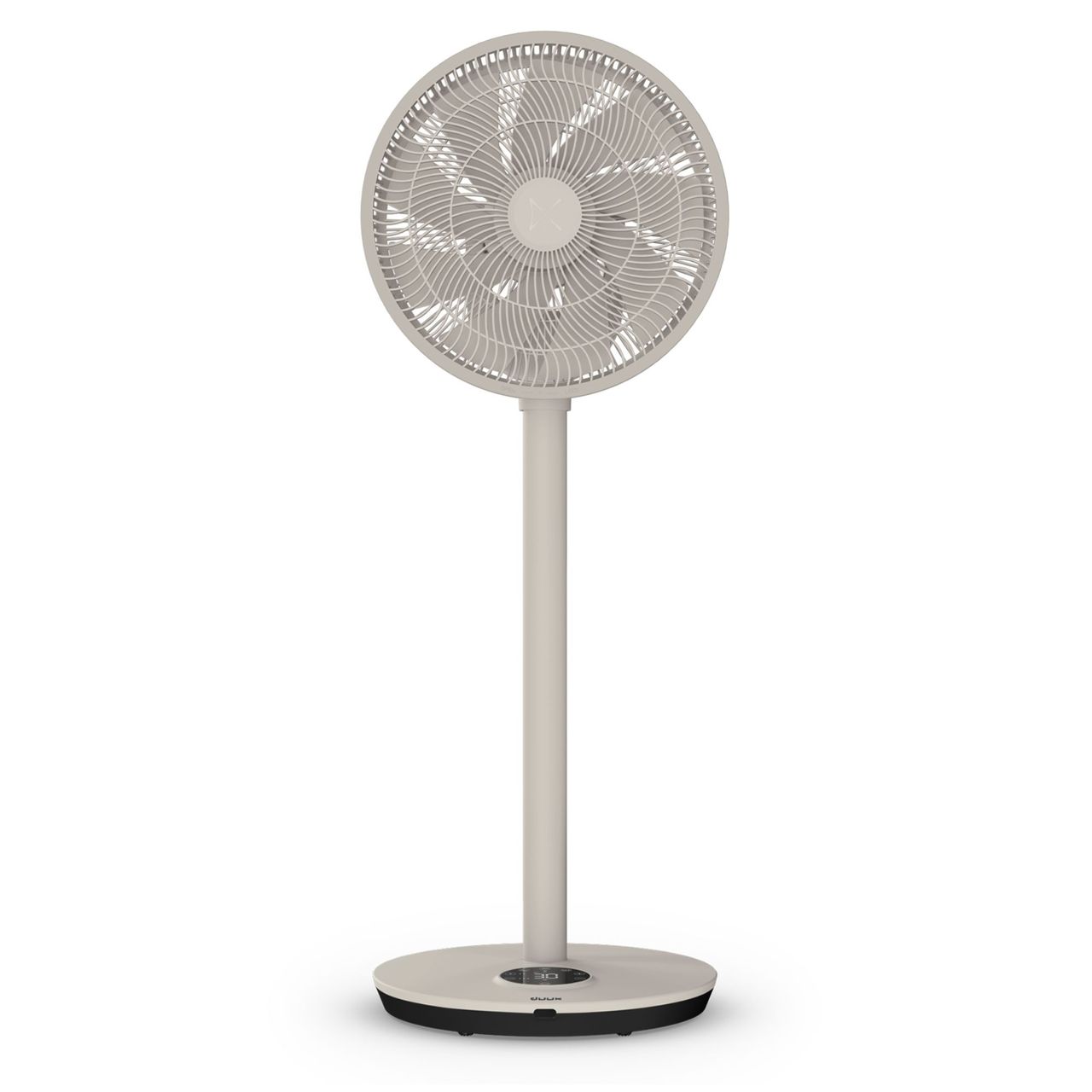 Cut out of the Duux Whisper Flex 2 smart fan in Stone in pedestal mode on a white background