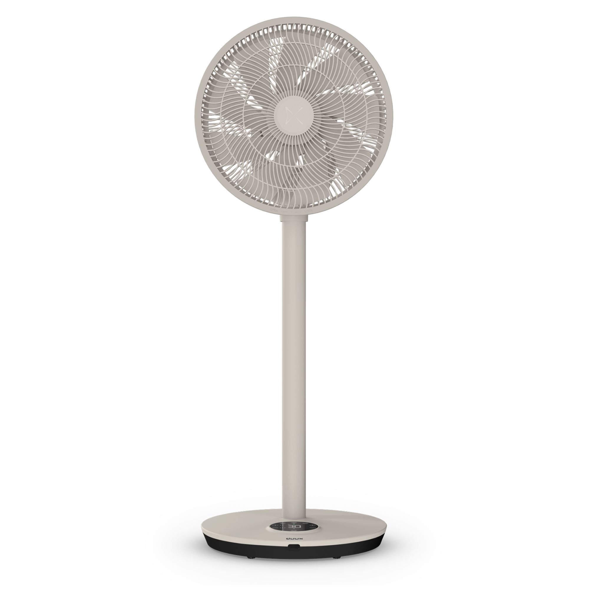 Cut out of the Duux Whisper Flex 2 smart fan in Stone in pedestal mode on a white background
