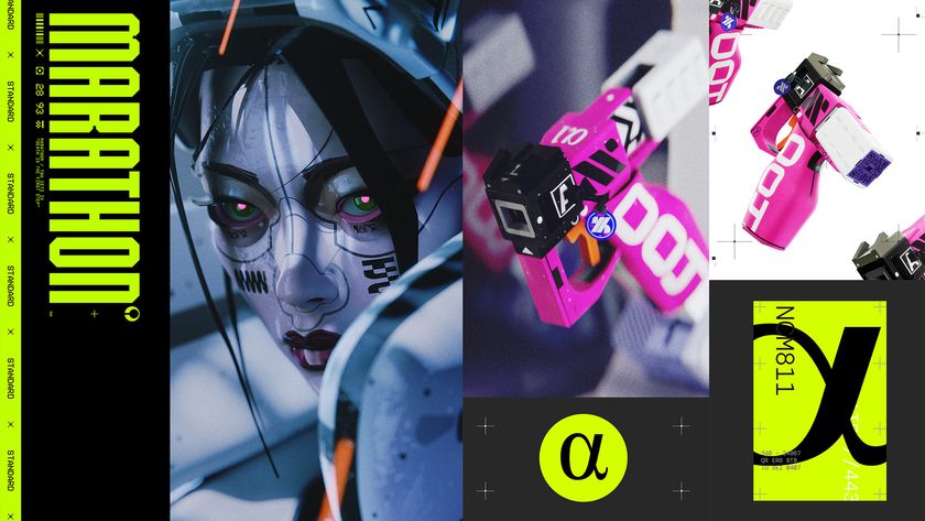 Promotional artwork for the sci-fi extraction shooter Marathon showing a cybernetically enhanced woman and a bright pink gun.