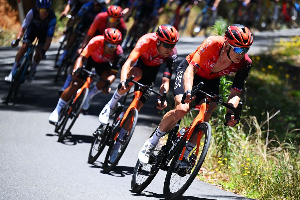 Ben Swift (Ineos Grenadiers) leads the peloton