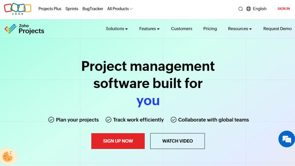 Zoho Projects website screenshot (May 2025)