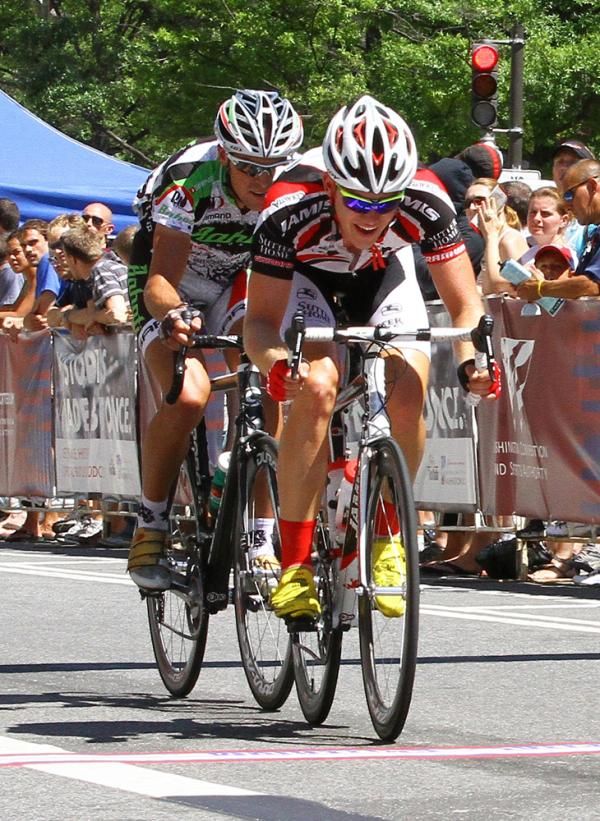 Bobby Lea (Start Cycling-Bahati Foundation) makes his move with Jackie Simes (Jamis/Sutter Home p/b Colavita) and they take off.
