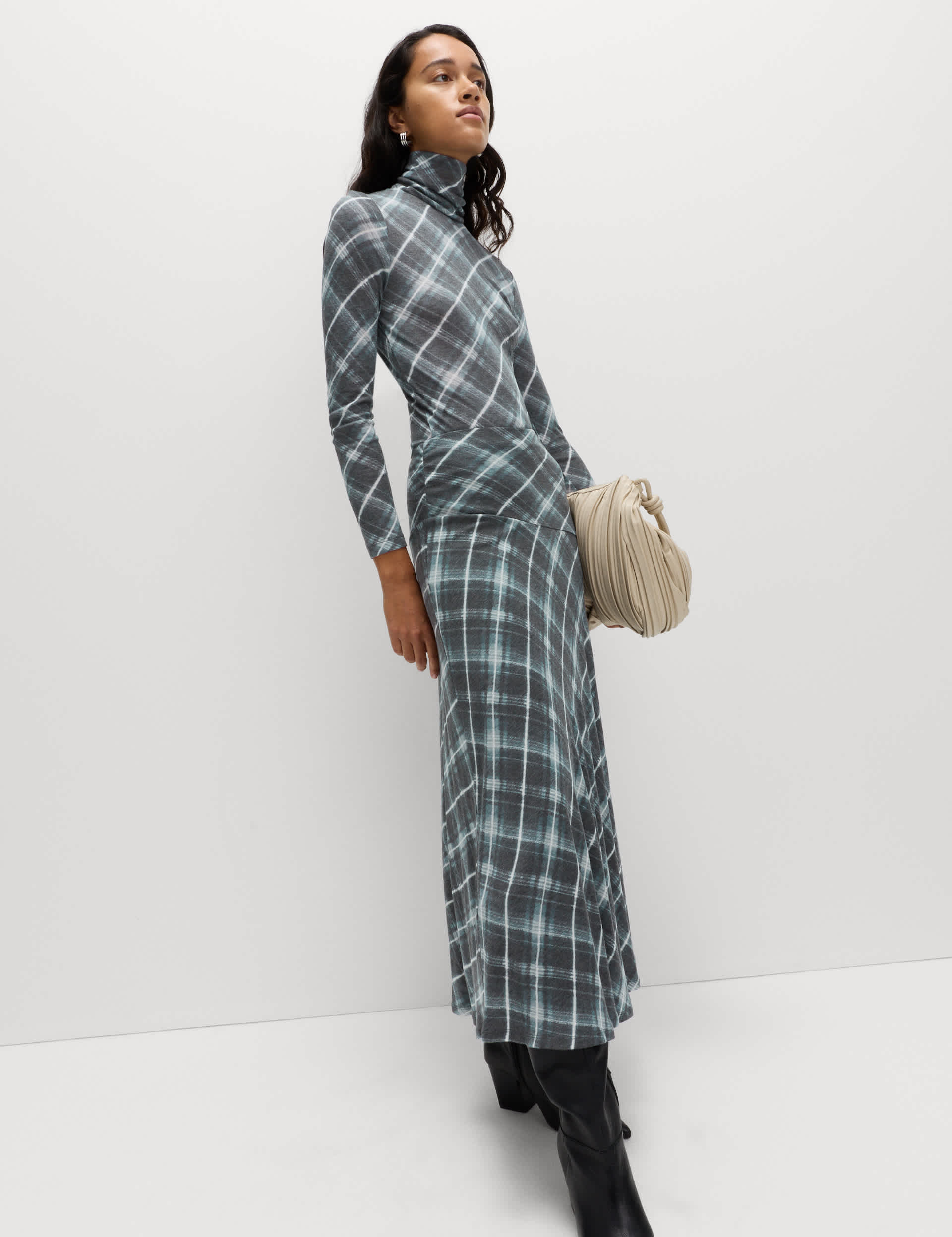 Funnel Neck Long Sleeve Slim Fit Top With Wool