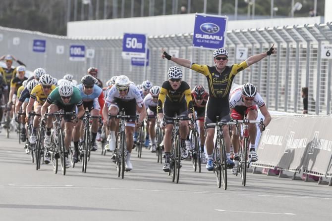 Russell Gill (Euride Racing) collects the win on Stage 2 of the 2013 Tour of Gippsland at the Phillip Island Grand Prix circuit