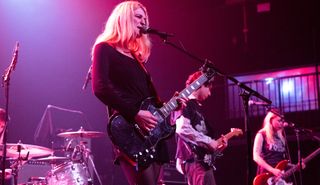 Allegra Weingarten (front, center) performs onstage with Momma at The Fonda Theatre on March 30, 2022 in Los Angeles