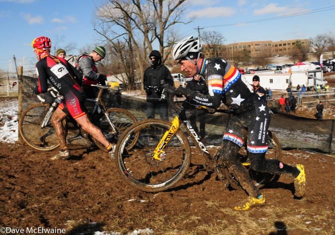 Pete Webber (USA) battled Spain&rsquo;s Marco Prieto on lap one
